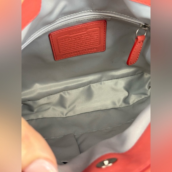 COACH women’s Coral salmon genuine leather crossbody purse NWOT silver hardware - Picture 11 of 13